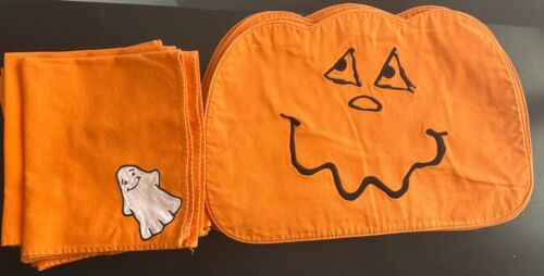6 Six Longaberger Jack O Lantern Placemats And Napkins Halloween 