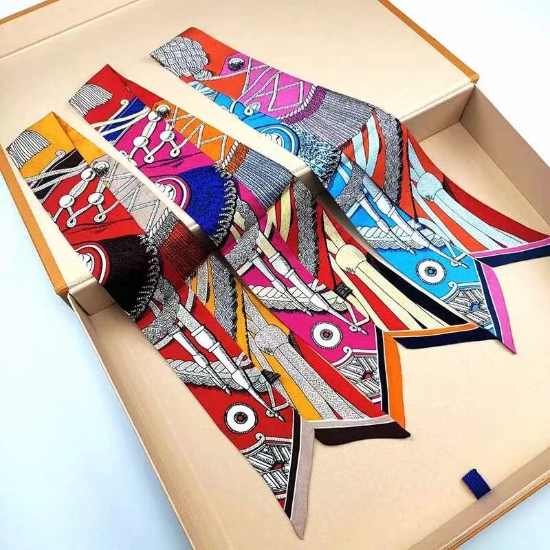 Pure Twill Silk Scarf Ribbon Tribal Print Headband Necktie 85x5cm