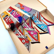 Pure Twill Silk Scarf Ribbon Tribal Print Fashion Slim Head Band Neck Tie 85x5cm