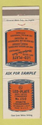 Matchbook Cover - Led Plate Armite Labs Anti Seize Compound Los Angeles CA