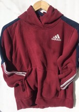 Adidas Hoodie Sweatshirt Burgundy/Blue Front Pocket Pullover Sz Medium 10/12 z