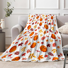Fall Throw Blanket, Halloween Pumpkin Autumn Maple Leaves Warm and Cozy Fl