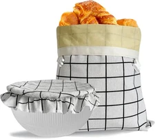 Reusable Beeswax Bread Bag,Linen Bags One Size, Black White 