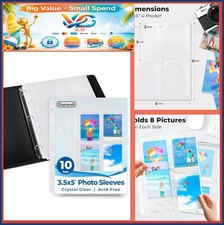 3.5x5 Photo Sleeves 10 Pack for 3-Ring Binder Holds 80 Photos Clear