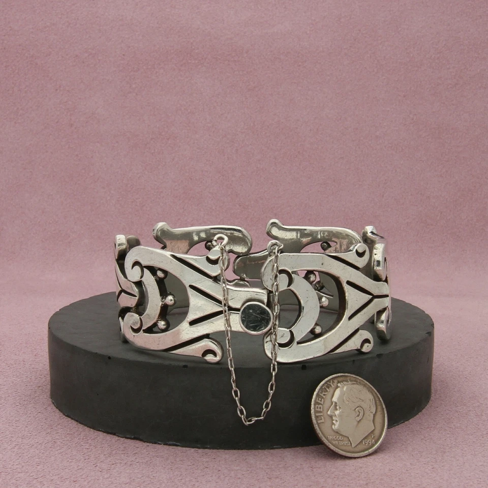 taxco mexico sterling silver vintage scrolled link bracelet size 6.75in - Image 2 of 3