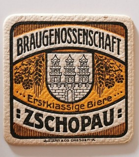 VK Bierdeckel "Braugenossenschaft Zschopau" in Gelb mit Impressum J. Stern &Co.