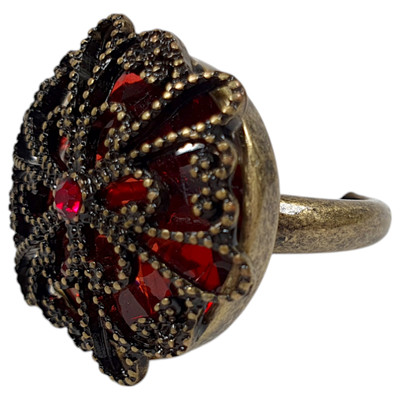 LOFT Red Rhinestone Textured Flower Cocktail Ring Gold Tone - Womens Size 6
