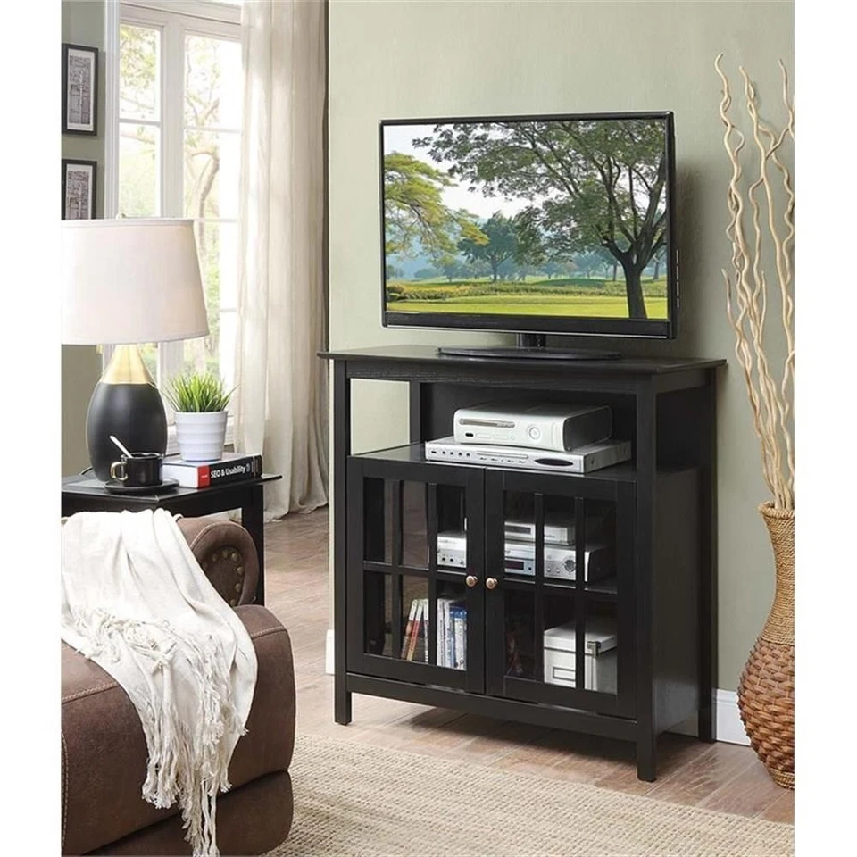 Soporte de TV Convenience Concepts Big Sur Highboy en acabado de madera negra Foto 2 de 4