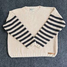 Piupiuchick Sweater Kids 10Y Cream Gray Striped 100 Organic Cotton Knit Crewneck
