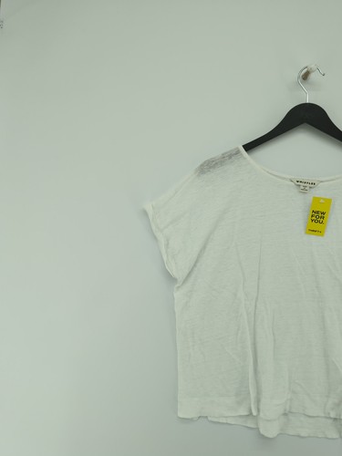 Whistles Women's T-Shirt M White 100% Linen Short Sleeve Round Neck Basic - Picture 4 of 5