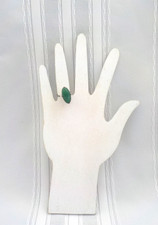 Green Oval Stone Silver Tone Metal Ring Size 6 Pronged Decorative Back