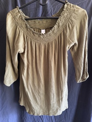 No Boundaries Juniors Women s S Olive Solid Scoop Neck 3/4 Sleeve Knit Top