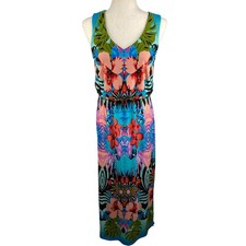 Emma & Michele Vibrant Floral Tropical Maxi Dress Size S EUC