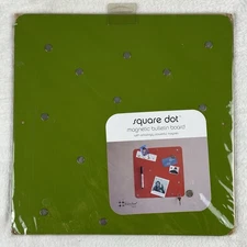Three By Three Square Dot Magnetic Bulletin Board Metal 12" Square Green