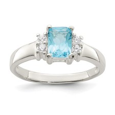 Sterling Silver Light Blue  White Cubic Zirconia Ring Size 8