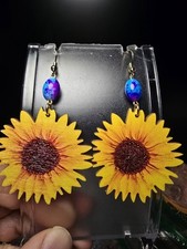 Sunflower Wooden Earrings Awesome Handmade Great for Gift Giving