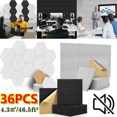 36PCS Acoustic Wall Panels Studio Sound Proofing Insulation Self-Adhesive Tiles