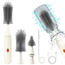 Electric Baby Bottle Brush Cleaner Rechargeable 2 Speeds Silicone Straw White