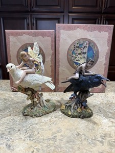 Dragonsite Set of 2 Fairies Dawn White Bird Dusk Black Bird REPAIRED With Boxes