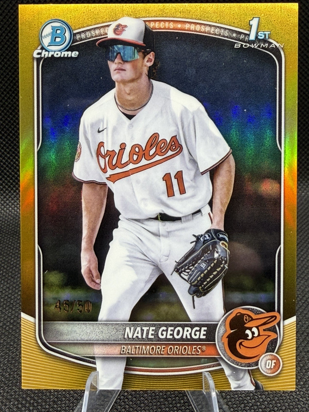 2025 Bowman Chrome Prospect Nate George Gold Refractor /50 1st Bowman Orioles