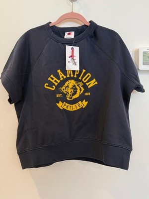 Champion Short Sleeve Fleece Top/sweatshirt - Navy Blue large for