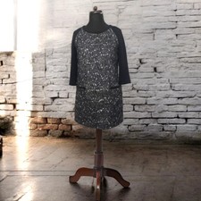 MANGO Black White Marl Tweed Wool Blend Shift Lined Dress Tunic L