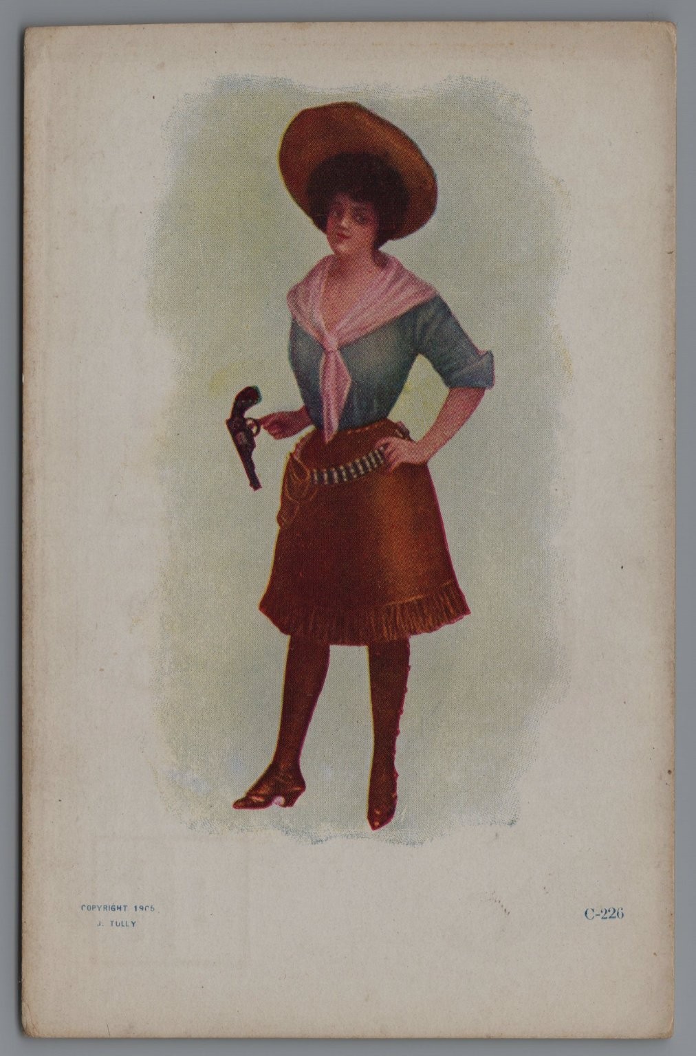 Vintage 1905 Cowboy Cowgirl Woman Art Postcard by J. Tully C-226