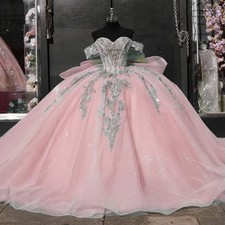 16 Years Ball Gown Bow Appliques Tulles Royal Train Birthday Party Vestidos De15