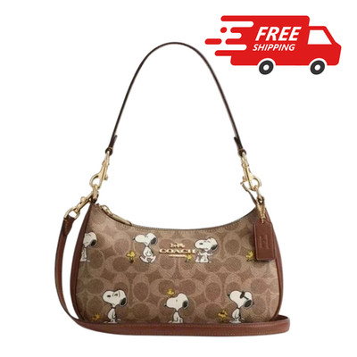 Coach X Peanuts Teri Shoulder Bag In Signature Canvas With Snoopy Print CBJ88