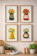Kitchen Wall Art Prints Retro Floral Marmite Mustard Jam Pickle Quirky Poster A4