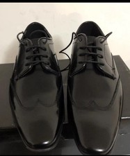 Men JASPER CONRAN Premium Black LEATHER High Shine Berlin Derby Shoes EU 43 UK 9