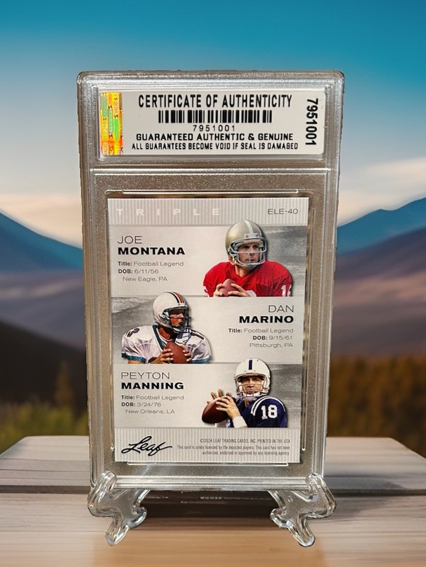 Joe Montana/Dan Marino/Peyton Manning 2024 LEAF Legends GRADED GEM-MT 10 #ELE-40