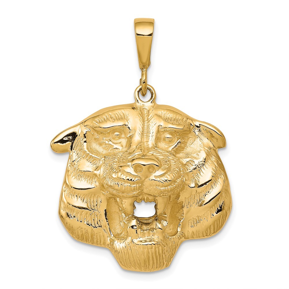 10K Yellow Gold Solid Polished Tiger Head Charm Pendant L-35 mm, W-26 mm 7.24gm