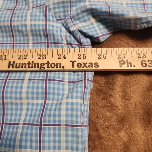 PARA HOMBRES Neiman Marcus Manga Larga Abotonada Para hombres XL Camisa Azul A Cuadros Puño Abatible - Imagen 7 de 10