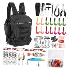  117Pcs Fishing Backpack with Tackle Boxes, Waterproof Fishing Tool Kit with 