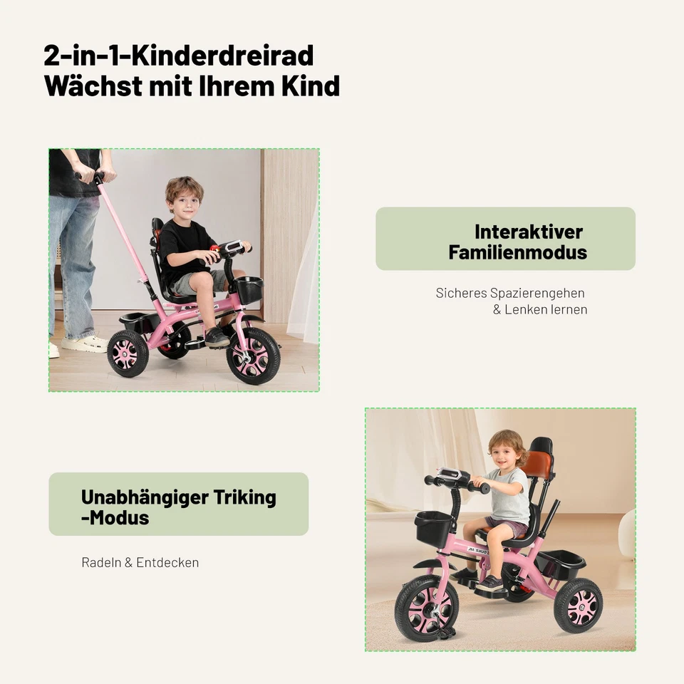 OYAJIA® Dreirad 3-in-1 Kinderdreirad Kinder Lenkstange Fahrrad Baby Kinderwagen - Bild 4 von 4