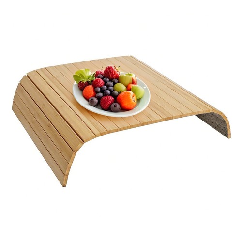 Natural Bamboo Sofa Arm Tray Table 24X16" Flexible/Foldable Drink Holder Armrest - Afbeelding 1 van 8