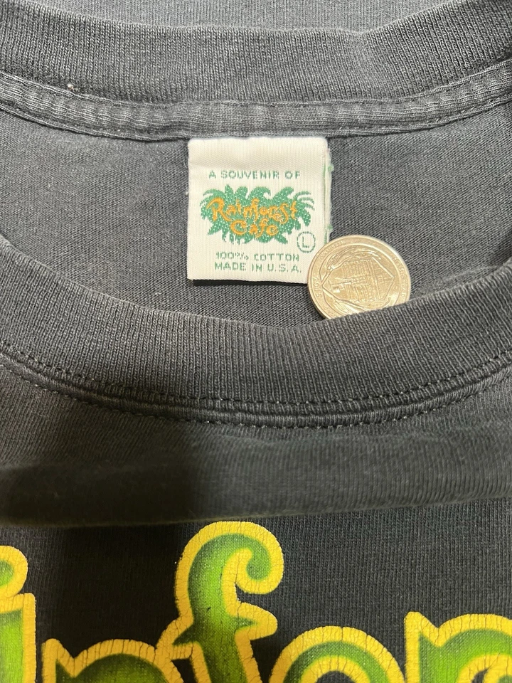 Camiseta Rainforest Café Para Hombre L Las Vegas Años 90 Rana Gráfica EE. UU. 100 Algodón De Colección Foto 3 de 4