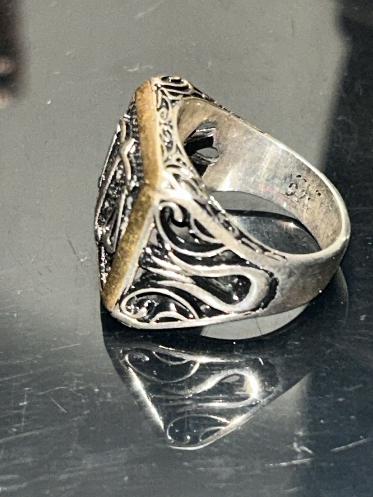 .925 Antique Silver Gold Trim Size 8 Libra Scales… - image 2