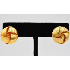 Vintage Knot Clip On Earrings Brushed Gold Linked Yellow Chunky NOS 1980s BinA1