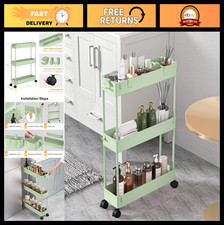 Slim 3-Tier Rolling Storage Cart - Mobile Bathroom Organizer, Utility Shelving U