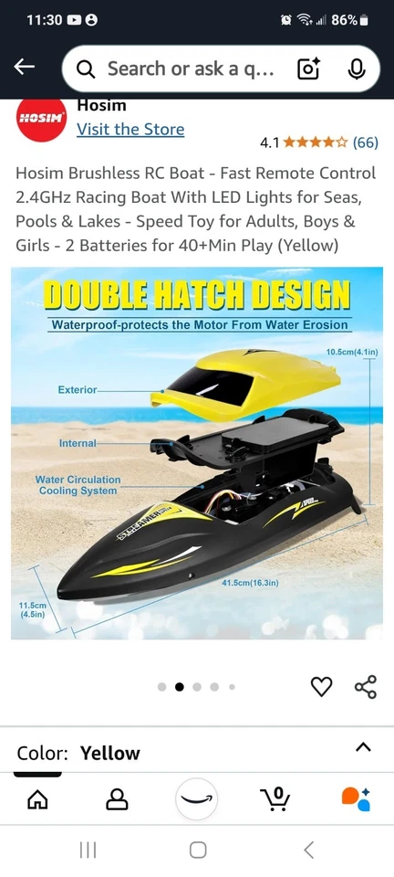 Fast Remote Control Boat for Kids & Adults - 2.4G RC Toy Rechargeable Batteries - Image 3 of 4