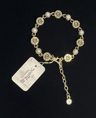 LIZZY J'S Gold Tone .40 Caliber RP S&W Bullet & Faux Pearl 8'' Tennis Bracelet