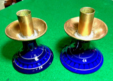 Coppia portacandele Moyiyama insegna Giappone occupato blu colbalto vintage candela singola