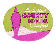 County Hotel DUMFRIES Scotland - vintage luggage label