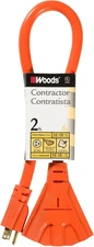 Woods 990824 12/3 Outdoor Multi-Outlet Extension Cord, 2-Foot, Orange