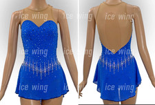 Ice Figure Skating Dress Rhythmic Gymnastics Twirling Competition blue