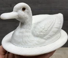 Vintage Westmoreland Milk Glass Duck on Nest Covered Dish Glass Eyes Farmhouse