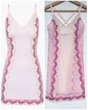 Cosabella Amalia Slip Mini Dress Chemise Pink Mesh Ombre Floral Lace Lingerie