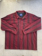 Pendleton Men's Wool Board Shirt 2XL XXLARGE Red Black Stripe Jac Shirt